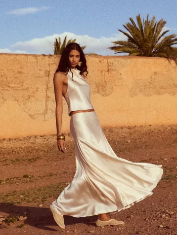 Reformation Sera Silk Two Piece Ivory Almond