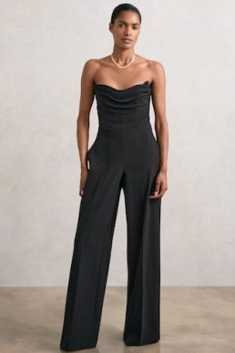 Reiss Ayla Structured Strapless Wide-Leg Jumpsuit Black