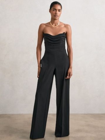 Reiss Ayla Structured Strapless Wide-Leg Jumpsuit Black