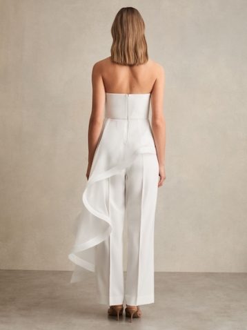 Reiss Rhiannon Silk Ruffle Bandeau Wide-Leg Jumpsuit, Ivory