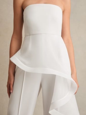 Reiss Rhiannon Silk Ruffle Bandeau Wide-Leg Jumpsuit, Ivory