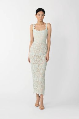 Sau Lee Coraline Lace Midi Dress Seafoam