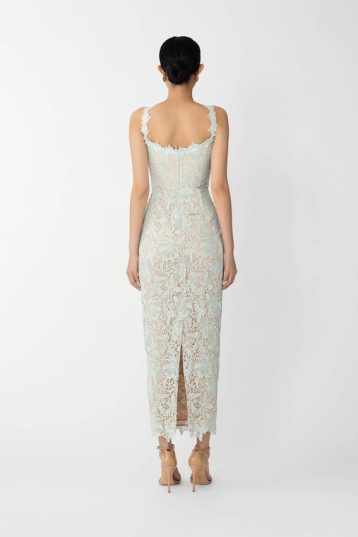 Sau Lee Coraline Lace Midi Dress Seafoam