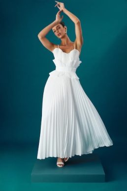 Coast Muse Frill Front Volume Midi Dress White