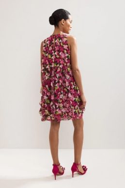 Phase Eight Cleo Ruffle Short Dress Pink Multi