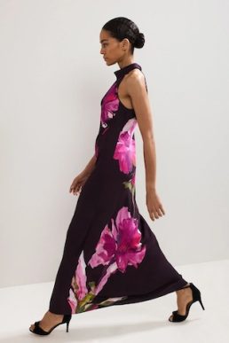 Phase Eight Marcella Satin Dress Purple Multi