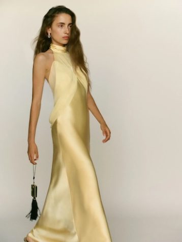 Reformation Dorcas Silk Dress Blonde Yellow