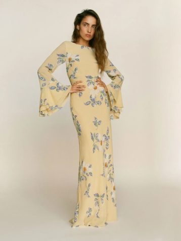 Reformation Olio Maxi Sleeve Dress Yellow Blue Multi