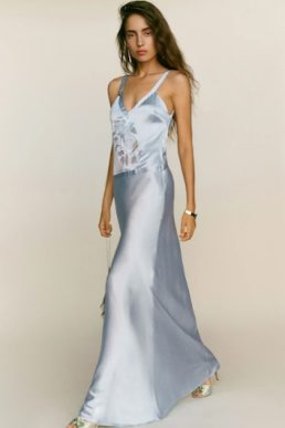 Reformation Tatie Silk Maxi Dress Mineral Pale Blue