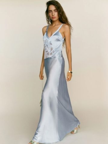 Reformation Tatie Silk Maxi Dress Mineral Pale Blue