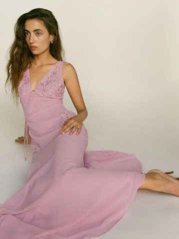 Reformation Ziva Embroidered Maxi Dress Rose Taffy Pink Blush