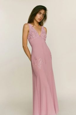 Reformation Ziva Embroidered Maxi Dress Rose Taffy Pink Blush