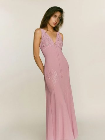 Reformation Ziva Embroidered Maxi Dress Rose Taffy Pink Blush