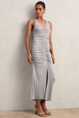 Reiss Alessandra Ruched Dress Grey