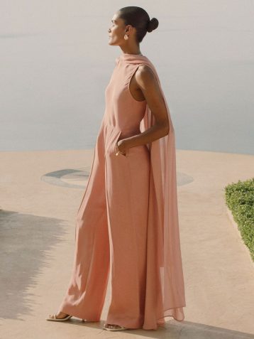 Reiss Farley Wide-Leg Cape Jumpsuit, Pink - Image 4
