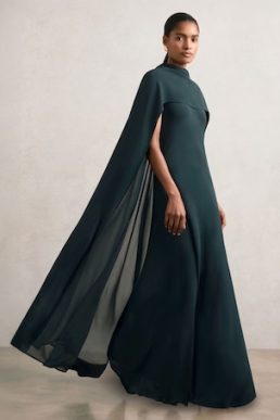 Reiss Greta Crepe Cape Maxi Dress Teal Green