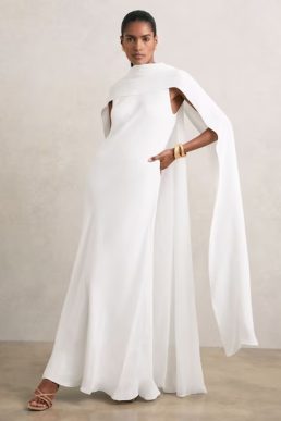 Reiss Greta Crepe Cape Maxi Dress White