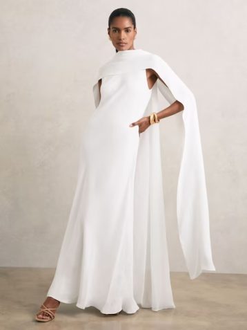 Reiss Greta Crepe Cape Maxi Dress White