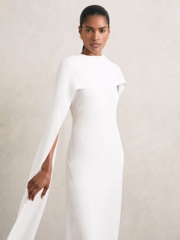 Reiss Greta Crepe Cape Maxi Dress White