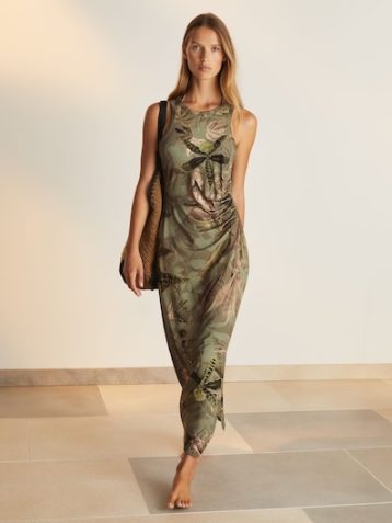 Reiss Lola Reiss | NYBG Floral Ruched Jersey Dress Khaki