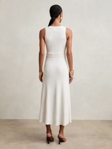 Reiss Lou Craft-Stitch Knitted Midi Dress Ivory