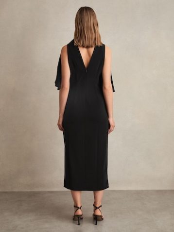 Reiss Petra Draped-Front High-Neck Midi Dress Black