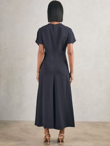 Reiss Rowe Ruched-Front Midi Dress Navy Blue