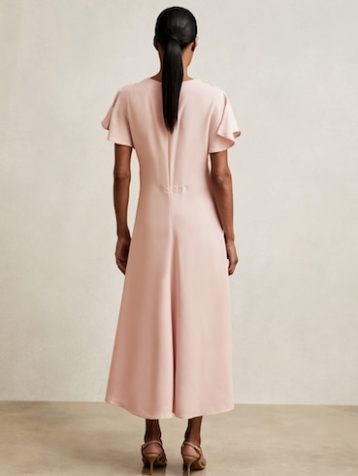 Reiss Rowe Ruched-Front Midi Dress Pale Pink