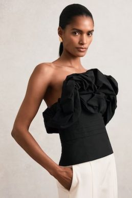 Reiss Sabrina Sculptural Strapless Top Black