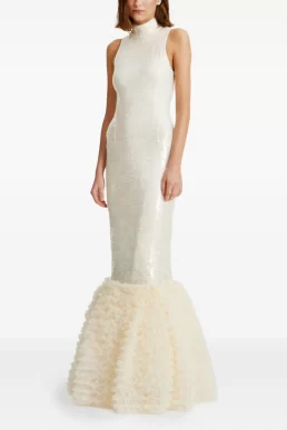 ROTATE BIRGER CHRISTENSEN sequin-embellished ruffled gown Ivory