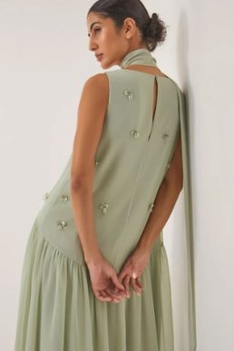 Monsoon Elodie sleeveless embellished maxi dress green