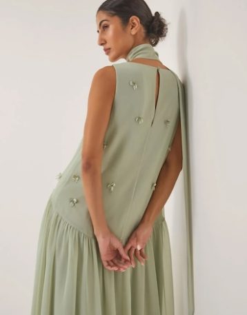 Monsoon Elodie sleeveless embellished maxi dress green