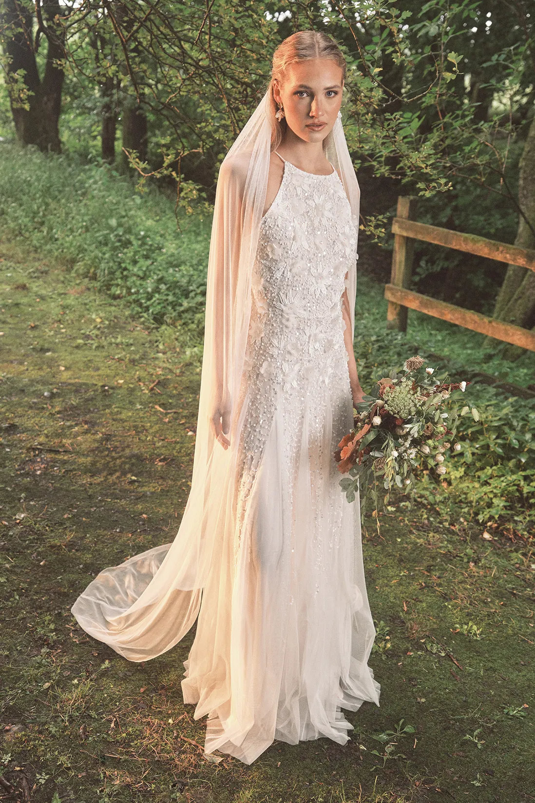 Floral Embellished Tulle Wedding Dress