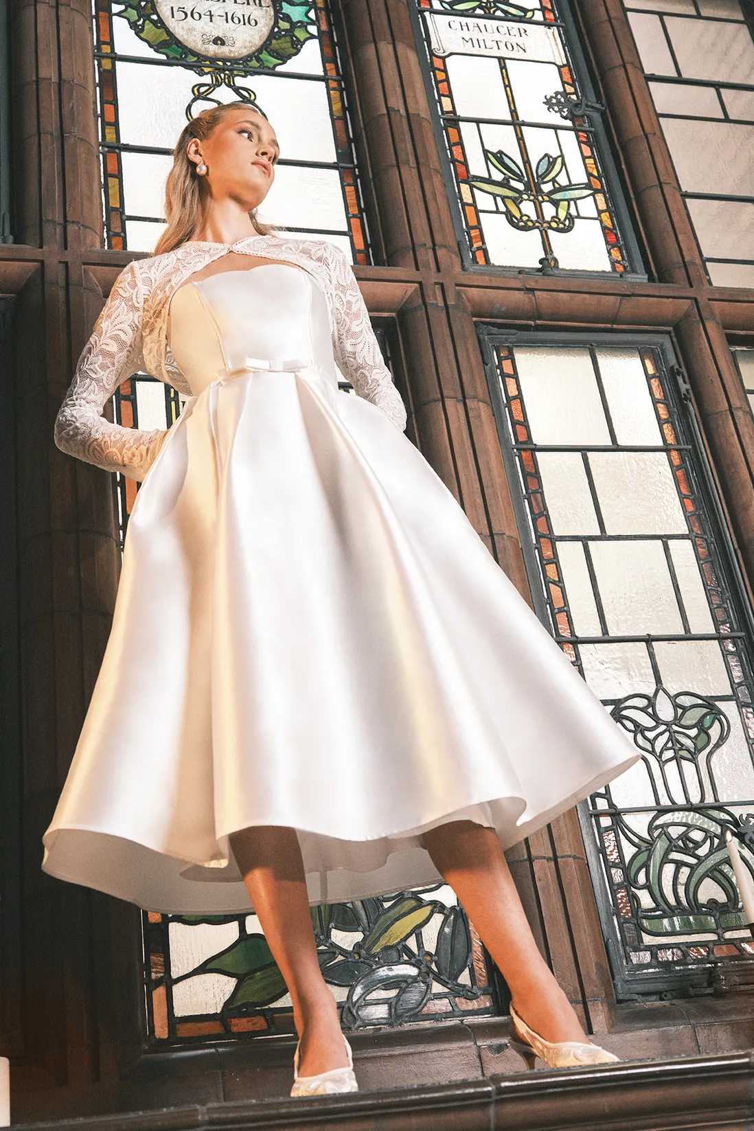 Scalloped Strapless Midi Wedding Dress
