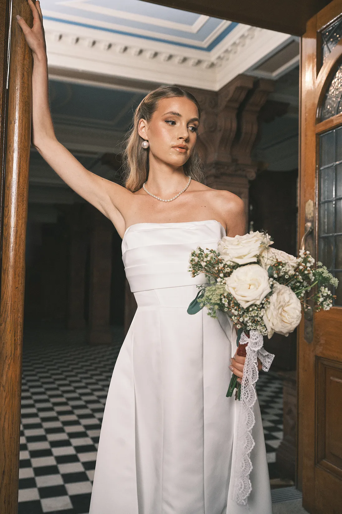 Bandeau corset A Line Satin Wedding Dress, £149