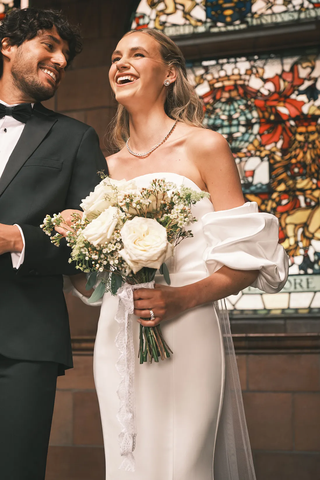 Puff Sleeve Bardot Fishtail Wedding Dress, £139
