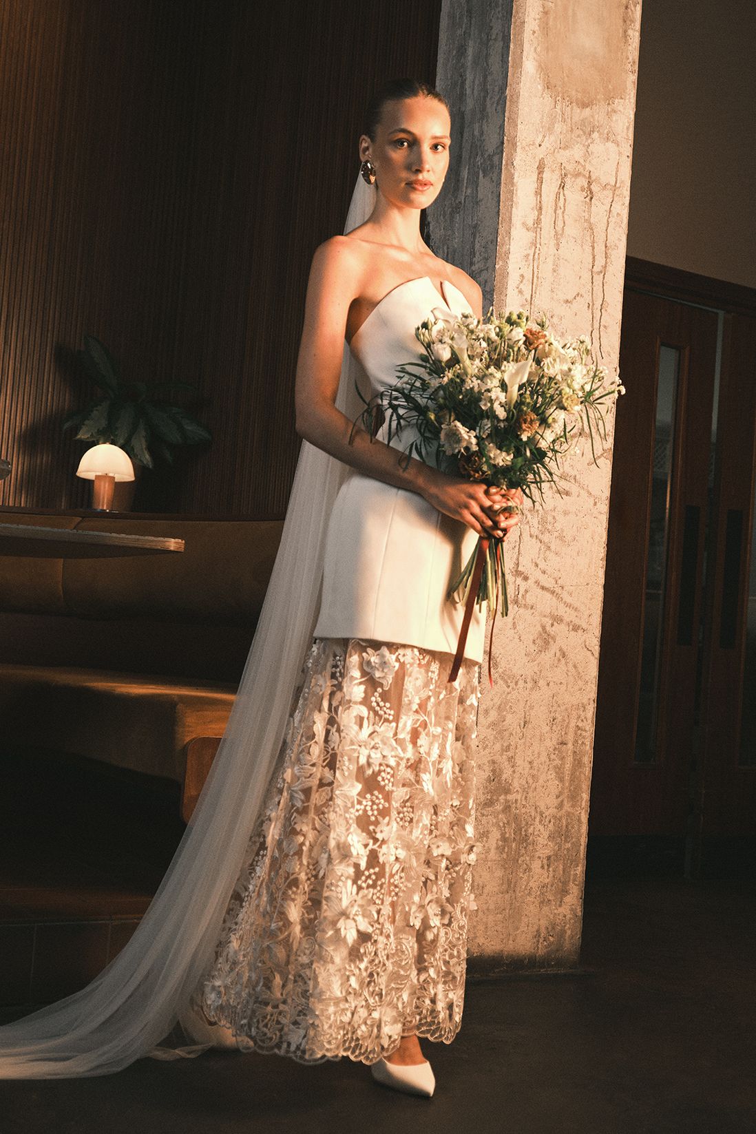 Structured Bandeau Maxi Wedding Dress with Lace Skirt