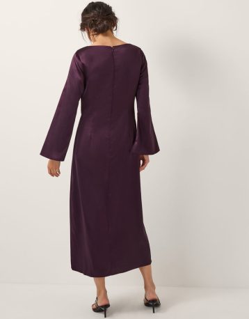 Monsoon Callie floral satin long sleeve midi dress purple