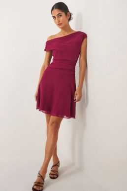 Monsoon Dona off the shoulder mini dress red dark pink