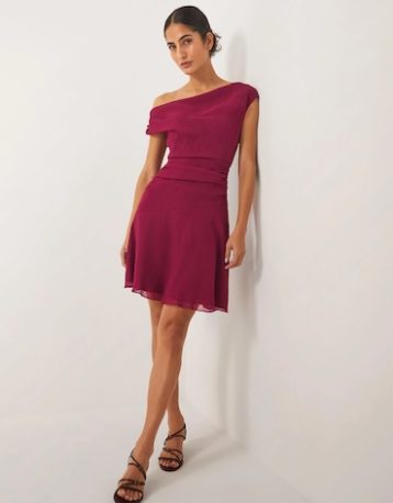 Monsoon Dona off the shoulder mini dress red dark pink