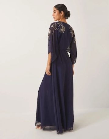 Monsoon Skyla floral embellished maxi wrap dress navy blue
