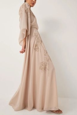 Monsoon Skyla floral embellished maxi wrap dress nude