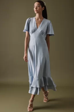 Nobody's Child Soft Blue V Neck Midaxi Alaina Dress