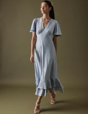Nobody's Child Soft Blue V Neck Midaxi Alaina Dress