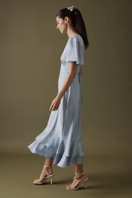 Nobody's Child Soft Blue V Neck Midaxi Alaina Dress