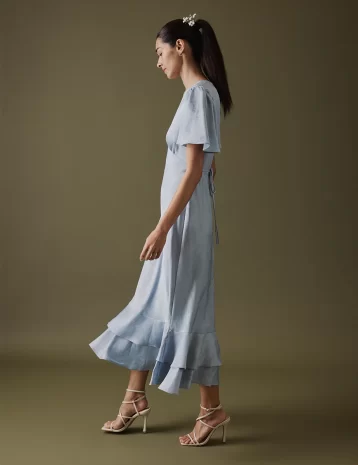 Nobody's Child Soft Blue V Neck Midaxi Alaina Dress