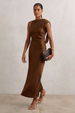 Reiss Alula Back Detail Midi Dress Bronze