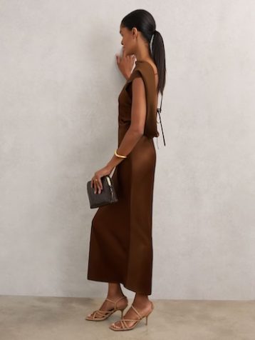 Reiss Alula Satin Draped Open-Back Dress Bronze