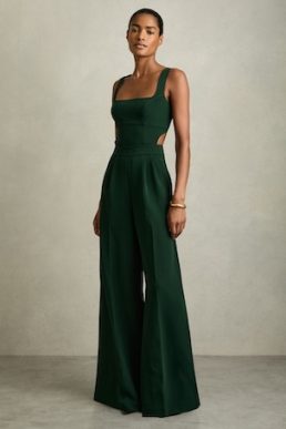 Reiss Dion Wide-Leg Cut-Out Jumpsuit Green