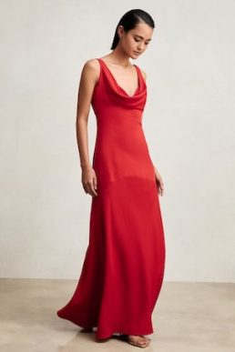 Reiss Vanessa Cowl-Neck Sleeveless Maxi Dress Red